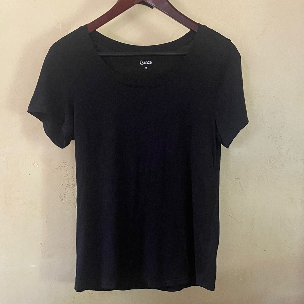 Sz M Quince Classic Black Cotton Modal Short Sleeve Tee